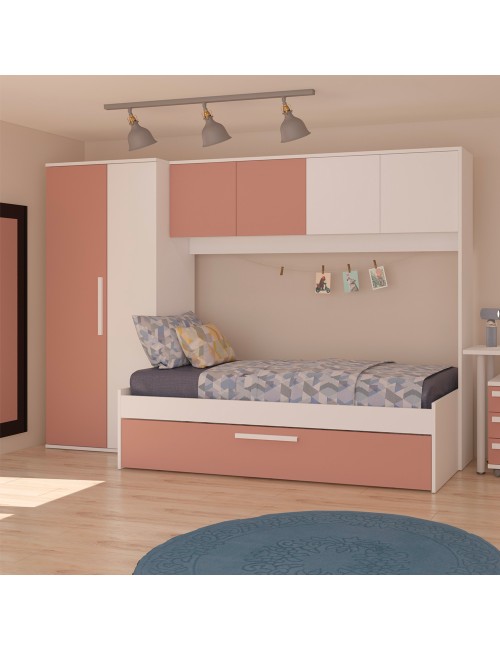 Cameretta a Ponte con Letto Estraibile 6007 Bianco e Rosa Antico