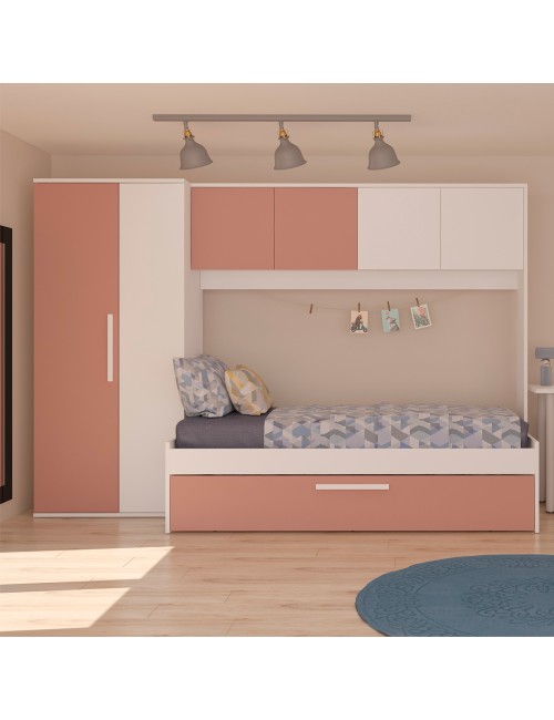 Cameretta a Ponte con Letto Estraibile 6007 Bianco e Rosa Antico