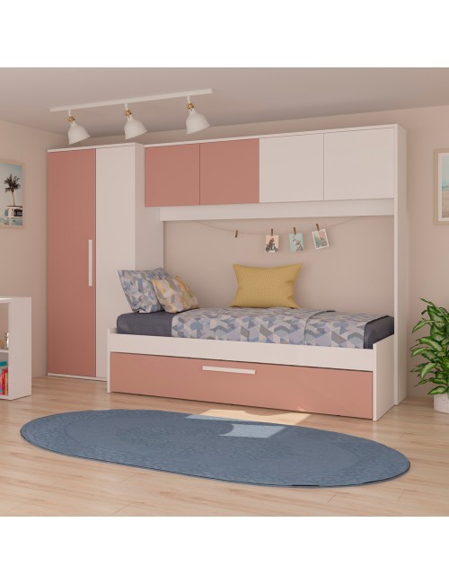 Cameretta a Ponte con Letto Estraibile 6007 Bianco e Rosa Antico