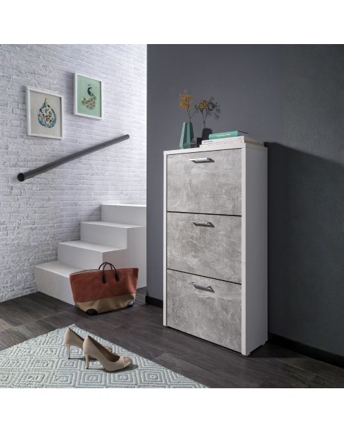 Scarpiera Fulda 1 con 3 ante ribalta colore cemento bianco