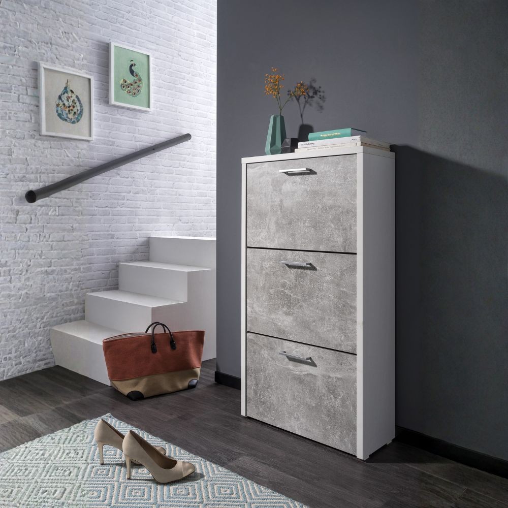 Scarpiera Fulda 1 con 3 ante ribalta colore cemento bianco