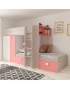 Letto a castello bianco consumato e rosa flamingo con armadio e cassetti 1267