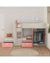 Letto a castello bianco consumato e rosa flamingo con armadio e cassetti 1267