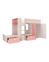 Letto a castello bianco consumato e rosa flamingo con armadio e cassetti 1267