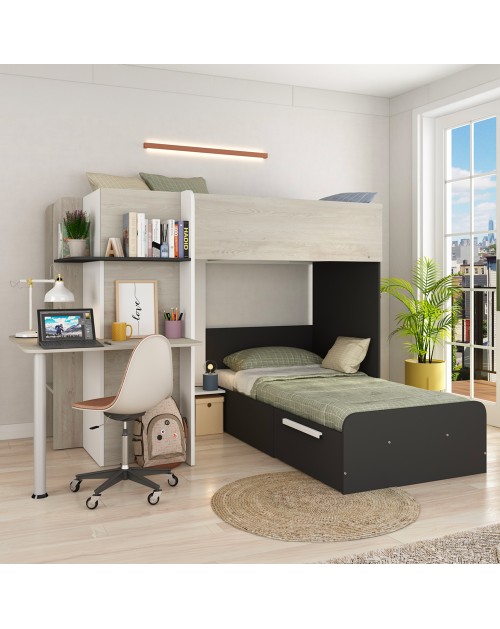 Letto a castello con scrivania 6885 colore bianco vintage antracite