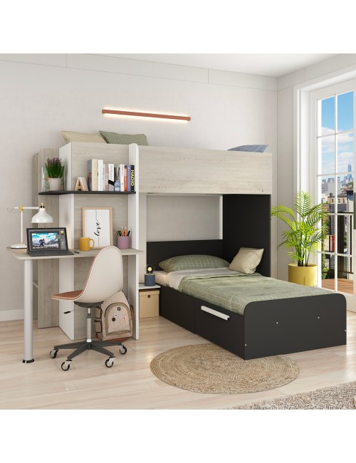 Letto a Castello con Scrivania 6885 Colore Bianco Vintage Antracite