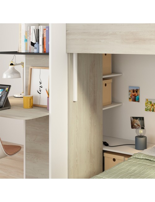 Letto a Castello con Scrivania 6885 Colore Bianco Vintage Antracite