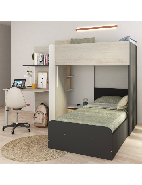 Letto a Castello con Scrivania 6885 Colore Bianco Vintage Antracite