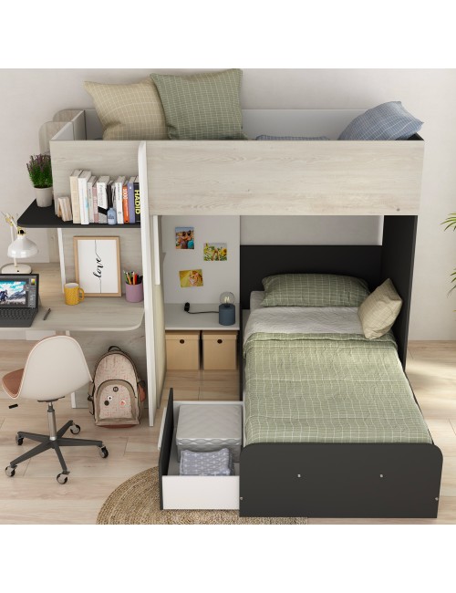 Letto a Castello con Scrivania 6885 Colore Bianco Vintage Antracite