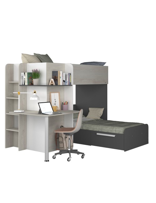 Letto a Castello con Scrivania 6885 Colore Bianco Vintage Antracite