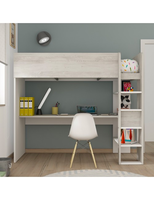 Letto a soppalco bianco consumato e bianco con scrivania 2278