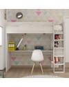 Letto a soppalco bianco consumato e bianco con scrivania 2278