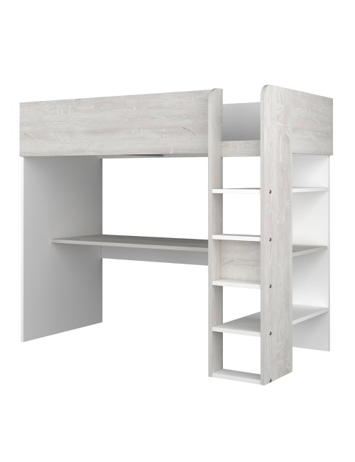 Letto a soppalco bianco consumato e bianco con scrivania 2278