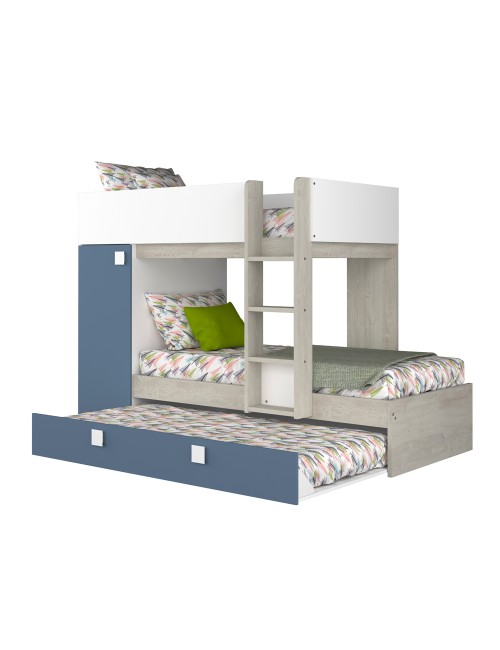 Letto a castello bianco consumato e azzurro con letto estraibile