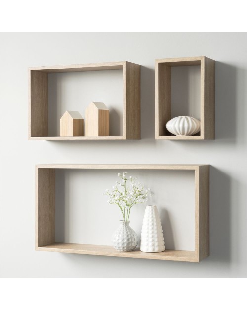 Set 3 mensole da parete forma rettangolare Shelvy Rec colore rovere sonoma