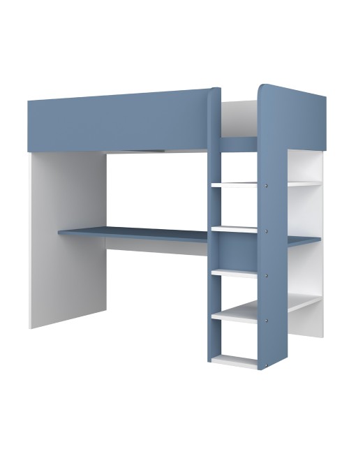 Letto a soppalco azzurro e bianco con scrivania 2276