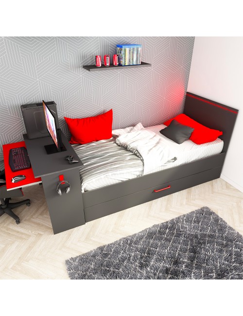 Cameretta con letto estraibile e scrivania antracite e rosso 5040