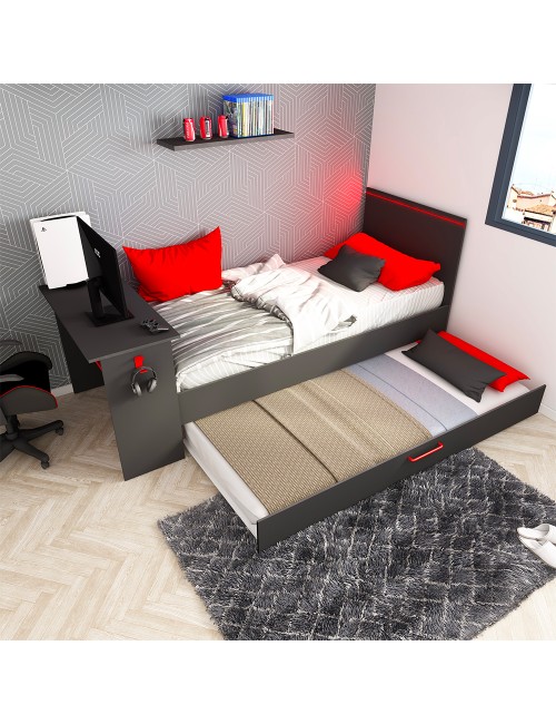 Cameretta con letto estraibile e scrivania antracite e rosso 5040
