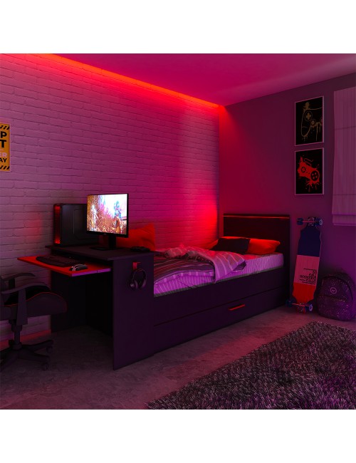 Cameretta con letto estraibile e scrivania antracite e rosso 5040