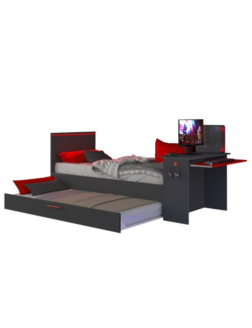Cameretta con letto estraibile e scrivania antracite e rosso 5040