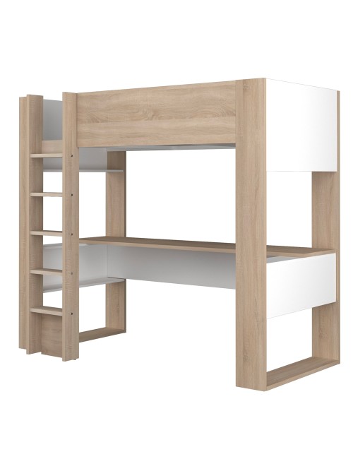 Letto a soppalco rovere e bianco con scrivania 1652