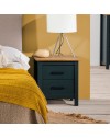 Comodino Miranda blu con top pino e 2 cassetti in legno massiccio
