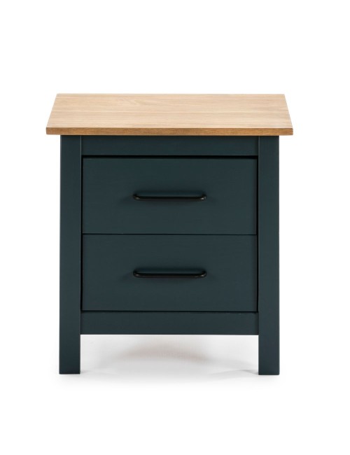 Comodino Miranda blu con top pino e 2 cassetti in legno massiccio