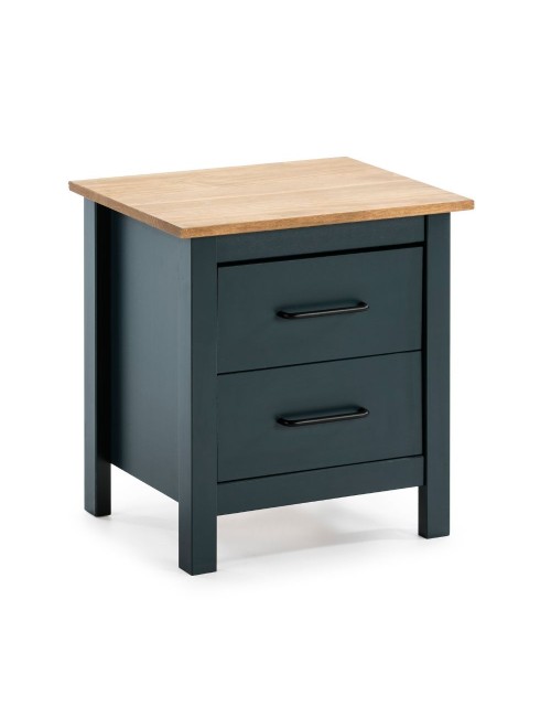 Comodino Miranda blu con top pino e 2 cassetti in legno massiccio