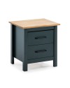 Comodino Miranda blu con top pino e 2 cassetti in legno massiccio
