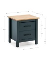 Comodino Miranda blu con top pino e 2 cassetti in legno massiccio