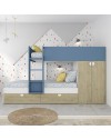 Letto a castello rovere e azzurro con armadio 2 ante e cassetti