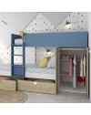 Letto a castello rovere e azzurro con armadio 2 ante e cassetti