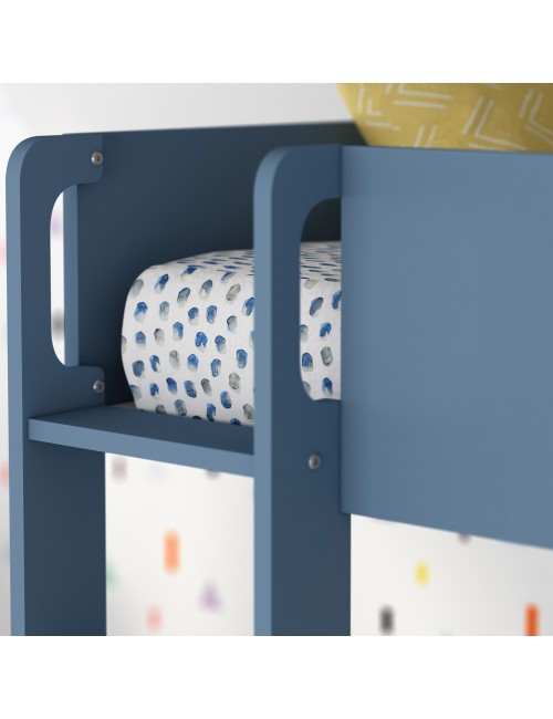 Letto a castello rovere e azzurro con armadio 2 ante e cassetti