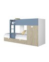 Letto a castello rovere e azzurro con armadio 2 ante e cassetti