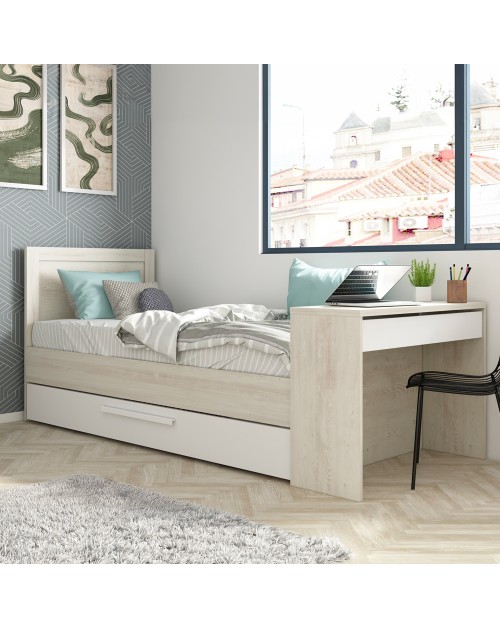 Letto con scrivania integrata e letto estraibile colore bianco vintage e bianco 1950