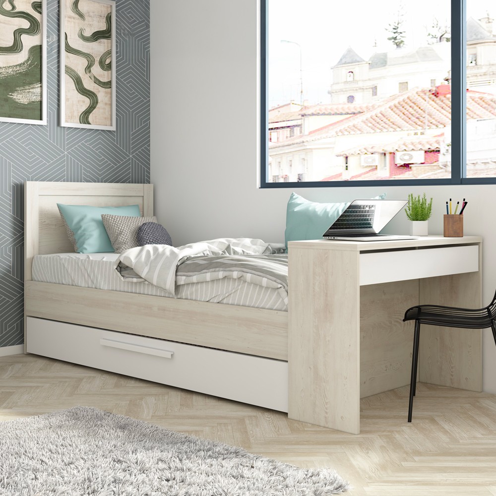 Letto con scrivania integrata e letto estraibile colore bianco vintage e bianco 1950
