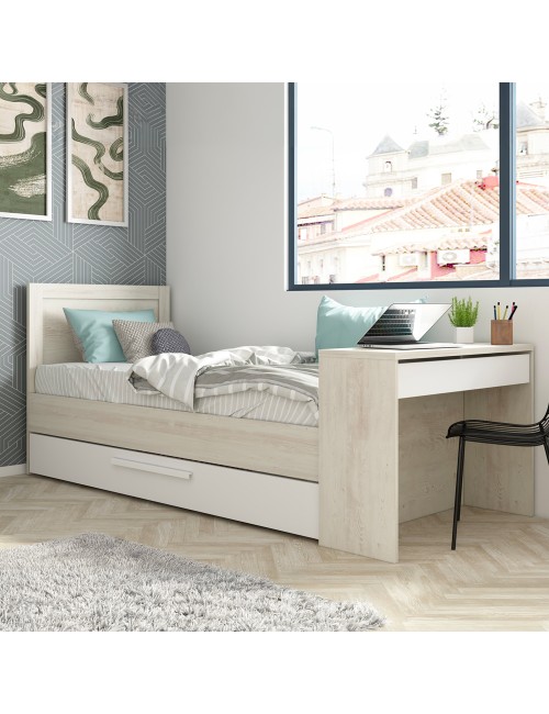 Letto con Scrivania Integrata e Letto Estraibile Bianco