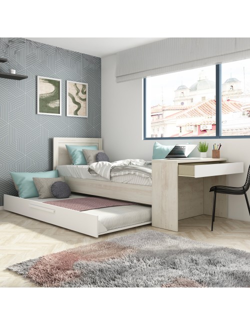 Letto con Scrivania Integrata e Letto Estraibile Bianco
