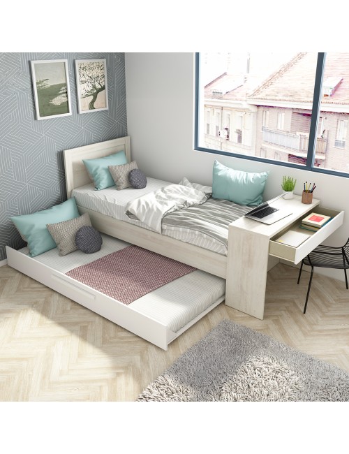 Letto con Scrivania Integrata e Letto Estraibile Bianco