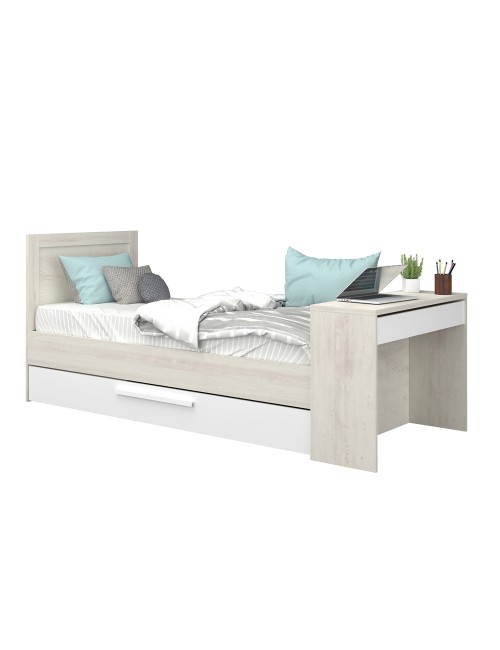 Letto con Scrivania Integrata e Letto Estraibile Bianco