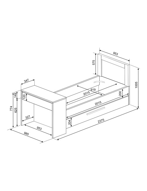 Letto con Scrivania Integrata e Letto Estraibile Bianco