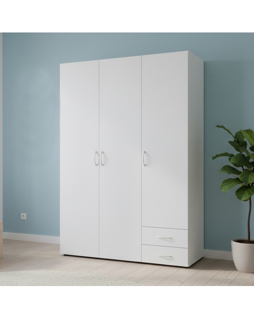 Armadio 3 ante e 2 cassetti Seba3 120x51,6x177h colore bianco