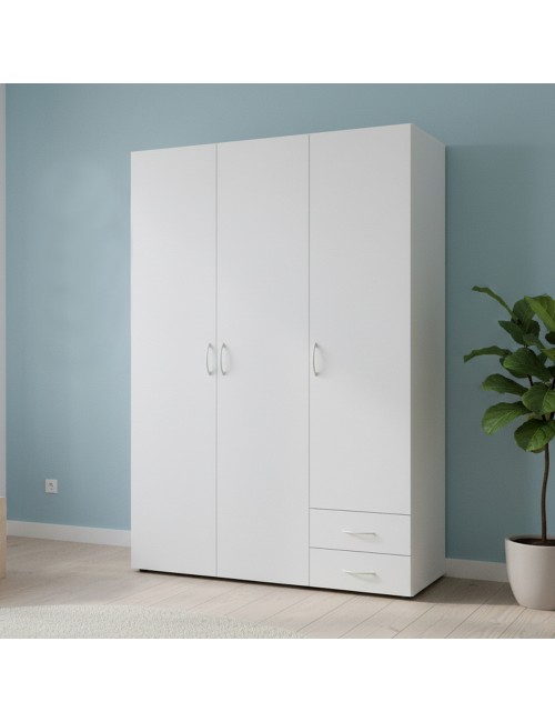 Armadio 3 Ante e 2 Cassetti Seba3 120x51,6x177h Bianco
