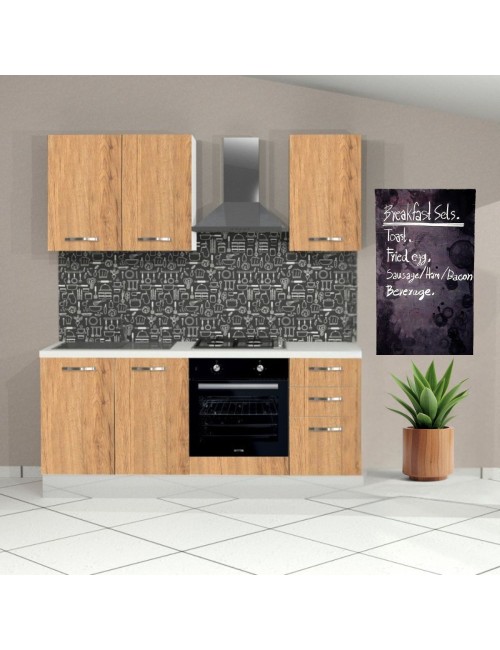 Cucina Taurus 195 cm Sinistra con Elettrodomestici Inclusi – Bianco e Rovere Nebraska