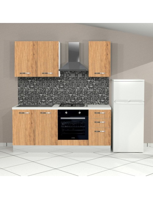 Cucina Taurus 195 cm Sinistra con Elettrodomestici Inclusi – Bianco e Rovere Nebraska