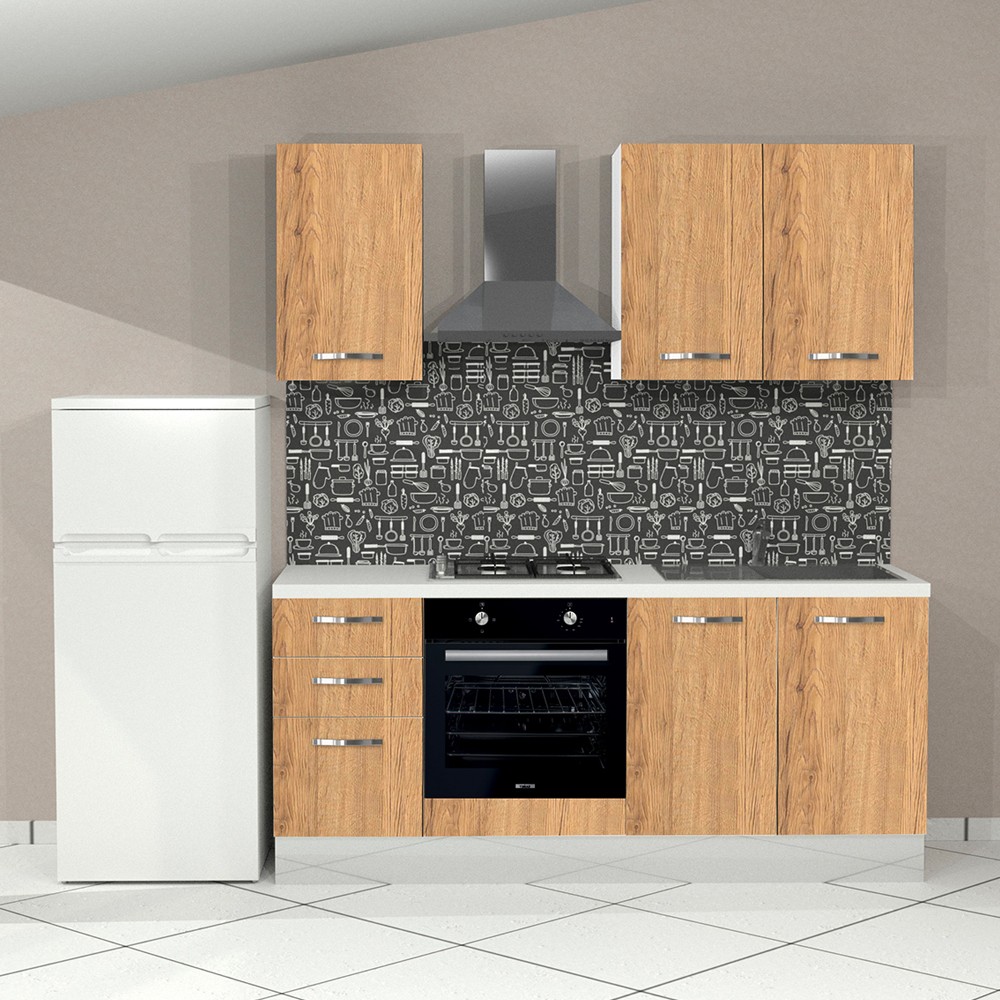 Cucina Taurus 195 cm Destra con Elettrodomestici Inclusi – Bianco e Rovere Nebraska