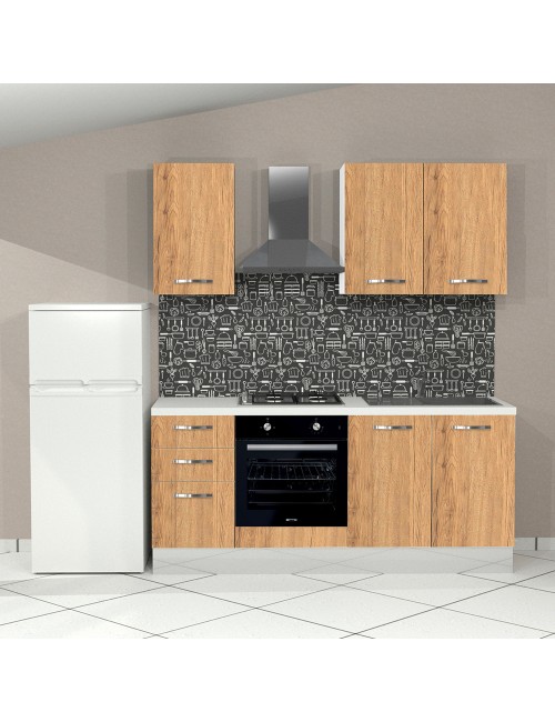 Cucina Taurus 195 cm Destra con Elettrodomestici Inclusi – Bianco e Rovere Nebraska