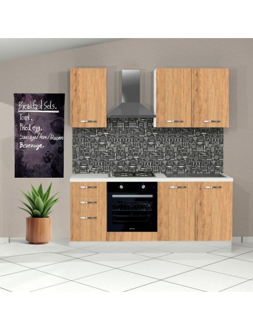 Cucina Taurus 195 cm Destra con Elettrodomestici Inclusi – Bianco e Rovere Nebraska