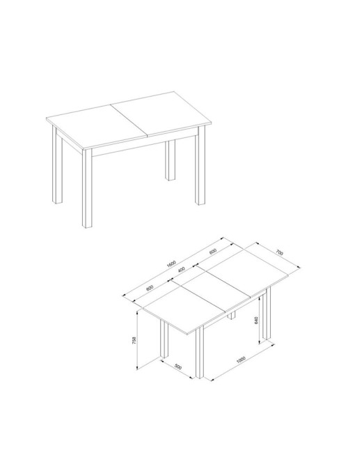 Tavolo rettangolare allungabile rovere e nero Coburg120 120x70x76,5 Prezzo