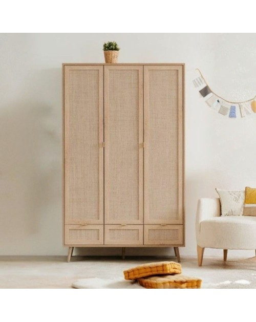 Armadio 3 ante e 3 cassetti effetto vimini Bali60B